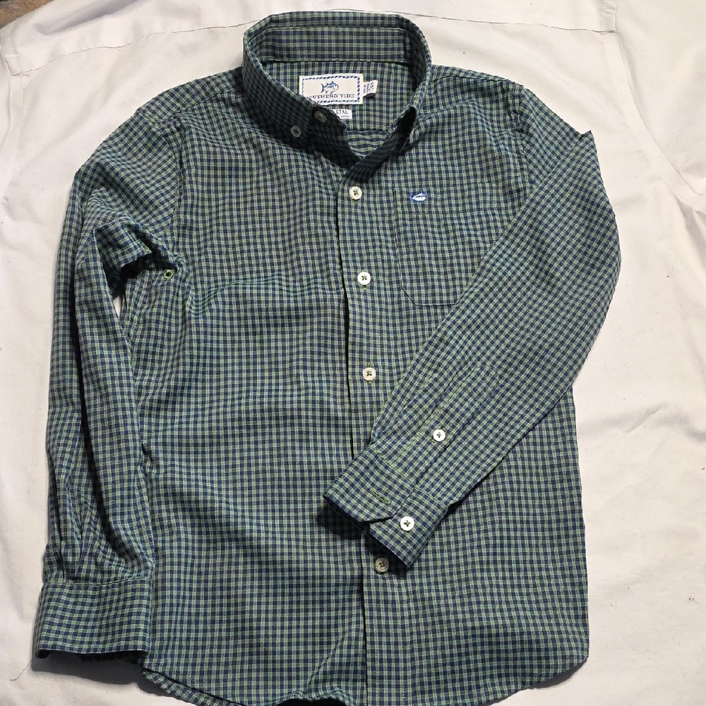 Southern Tide Green Checkered Button Down Shirt